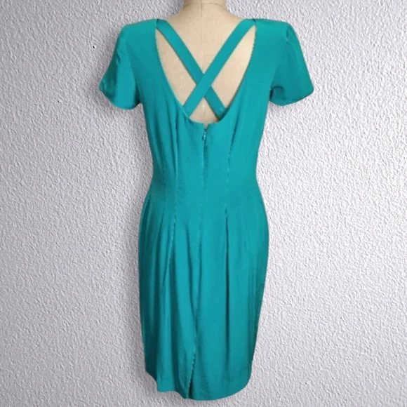 Vintage Liz Claiborne Teal Sweetheart Neckline Midi Dress - Picture 3 of 10